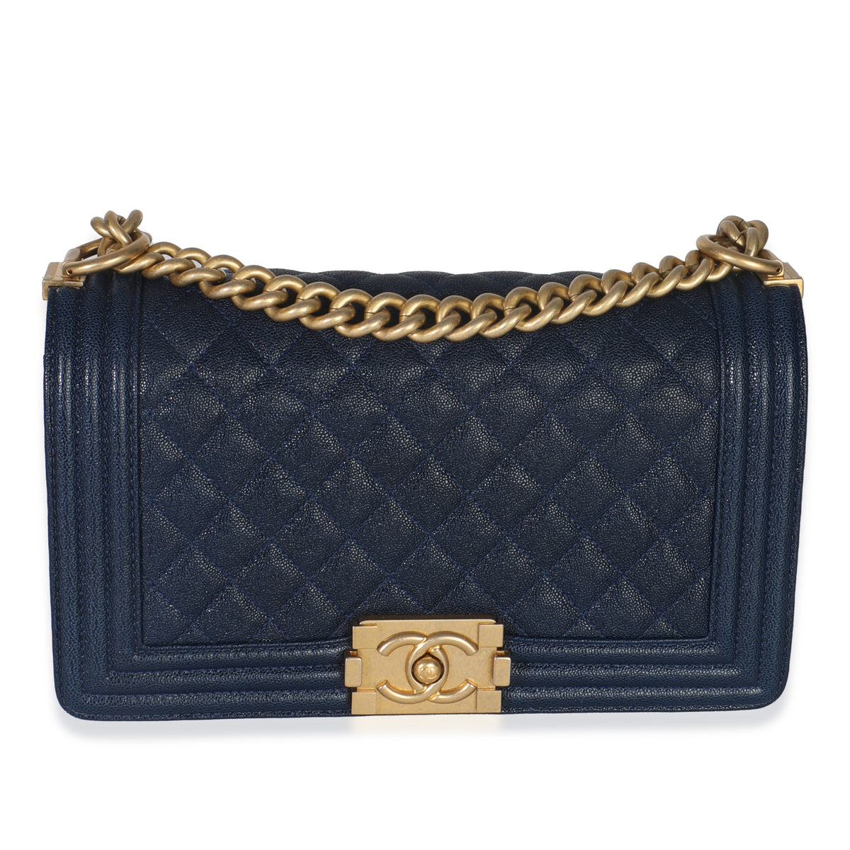 Navy Quilted Caviar Old Medium Boy Bag
