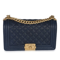Navy Quilted Caviar Old Medium Boy Bag