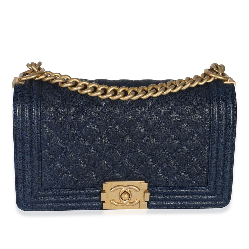 Navy Quilted Caviar Old Medium Boy Bag