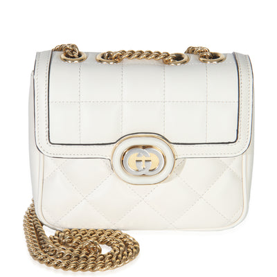 White Quilted Calfskin Mini Deco Chain Bag