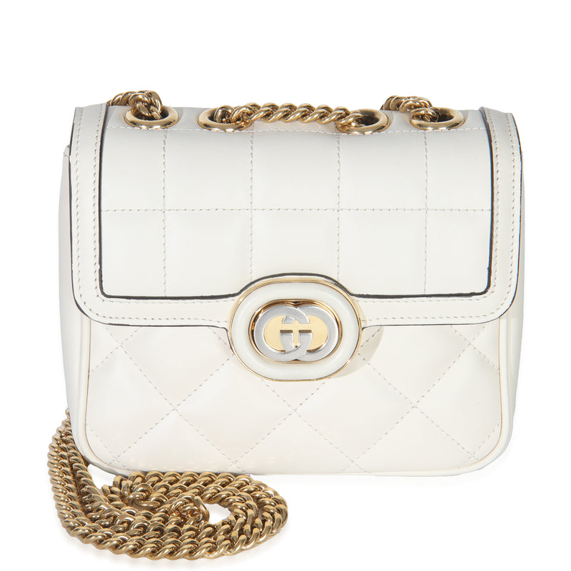 White Quilted Calfskin Mini Deco Chain Bag