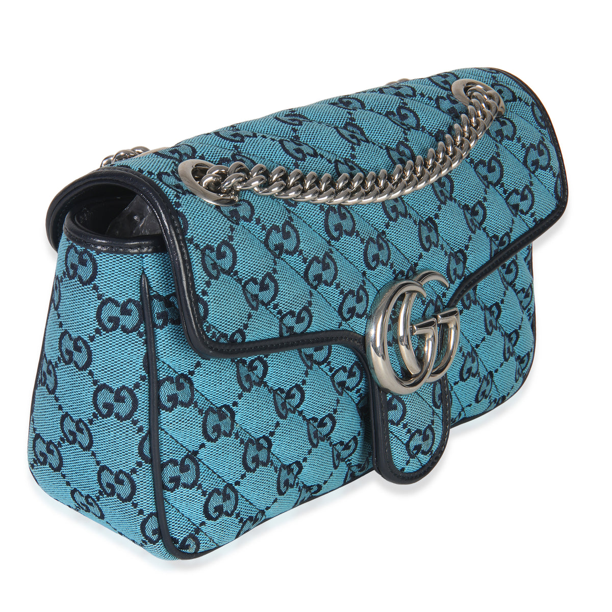 Gucci Blue GG Canvas Diagonal Small GG Marmont Bag Handbag pv