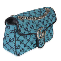 Gucci Blue GG Canvas Diagonal Small GG Marmont Bag Handbag pv