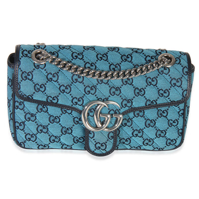 Gucci Blue GG Canvas Diagonal Small GG Marmont Bag Handbag fv