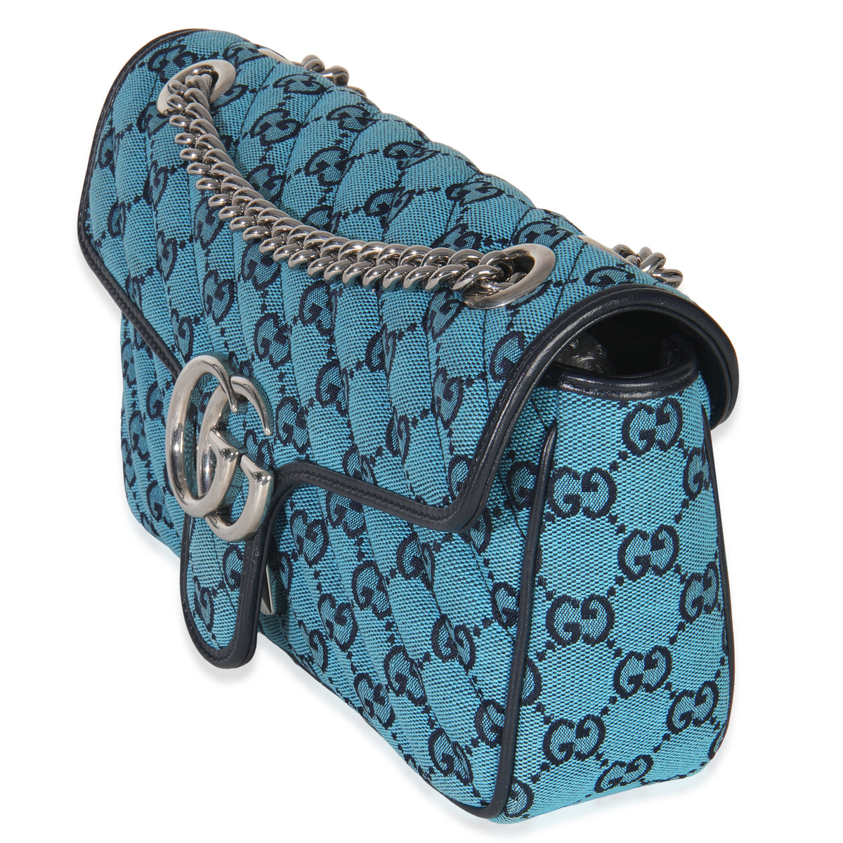 Gucci Blue GG Canvas Diagonal Small GG Marmont Bag Handbag sv