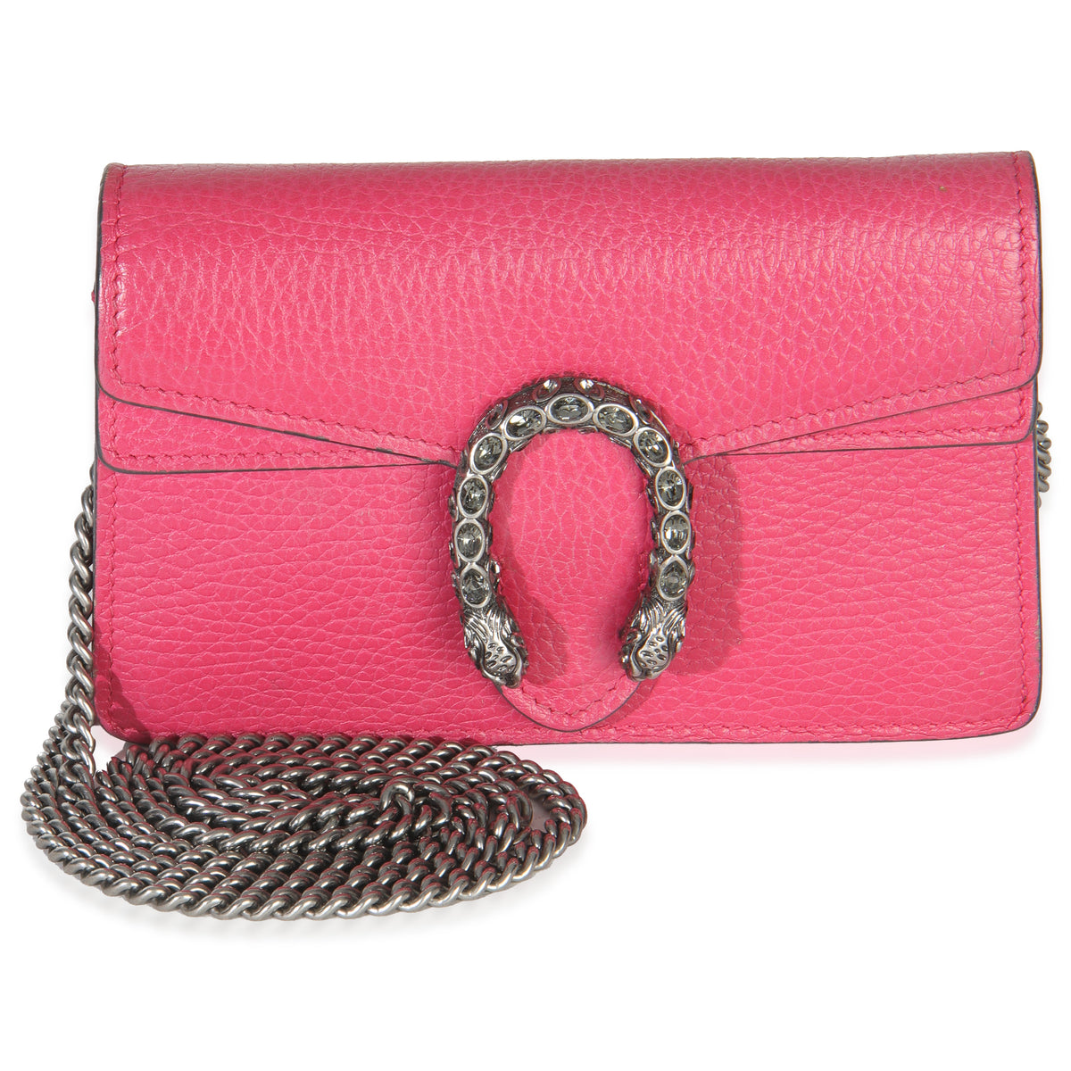 Gucci Pink Dollar Calfskin Crystal Super Mini Dionysus Flap Handbag fv