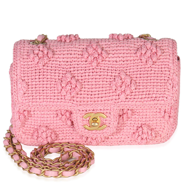 24P Pink Raffia Braided Flower Small Dolce Flap Bag