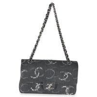 Chanel Black Denim Sequin CC Medium Classic Double Flap Bag Handbag av