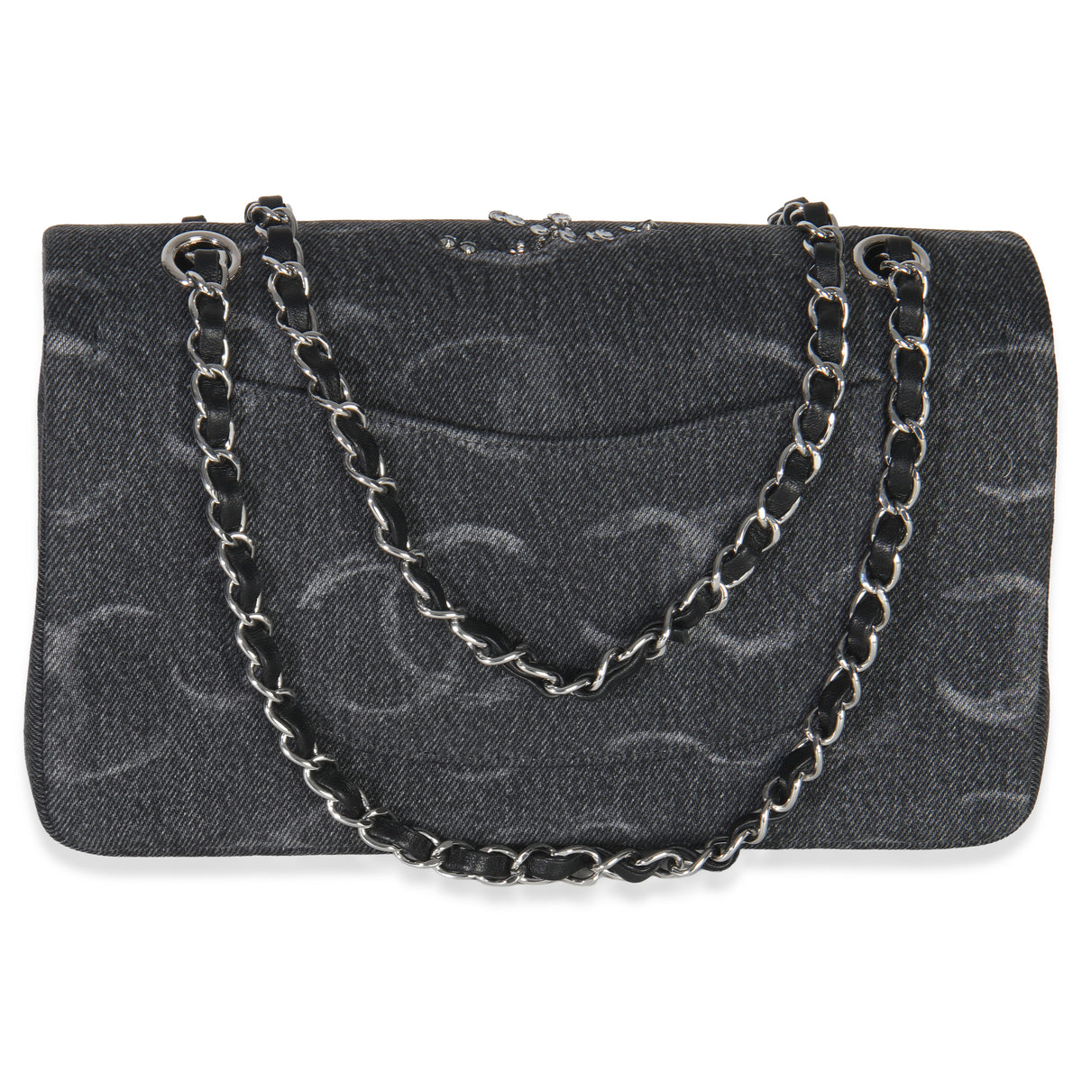 Chanel Black Denim Sequin CC Medium Classic Double Flap Bag Handbag bv
