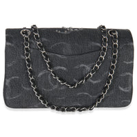 Chanel Black Denim Sequin CC Medium Classic Double Flap Bag Handbag bv