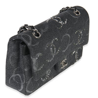 Chanel Black Denim Sequin CC Medium Classic Double Flap Bag Handbag pv