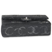 Chanel Black Denim Sequin CC Medium Classic Double Flap Bag Handbag stamp
