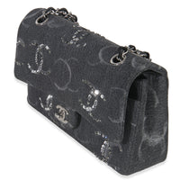 Chanel Black Denim Sequin CC Medium Classic Double Flap Bag Handbag sv
