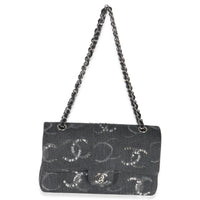 Black Denim Sequin CC Medium Classic Double Flap Bag