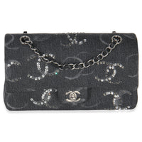 Black Denim Sequin CC Medium Classic Double Flap Bag