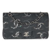 Black Denim Sequin CC Medium Classic Double Flap Bag