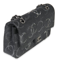 Black Denim Sequin CC Medium Classic Double Flap Bag