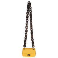 Yellow Quilted Lambskin Wenge Wood Mini Flap Bag
