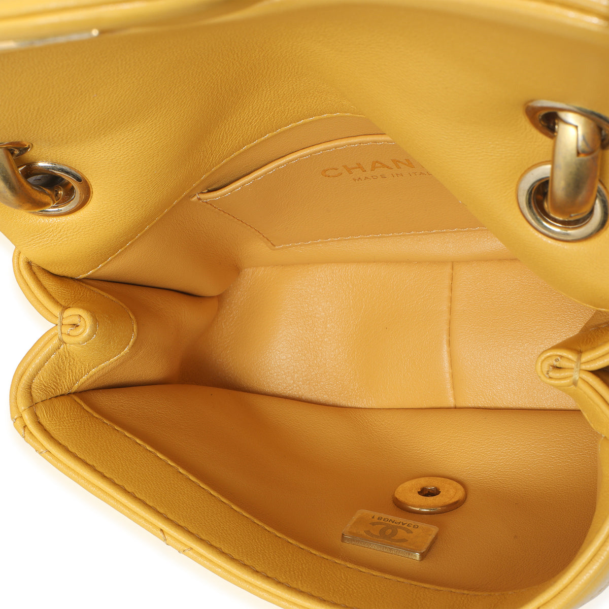 Yellow Quilted Lambskin Wenge Wood Mini Flap Bag
