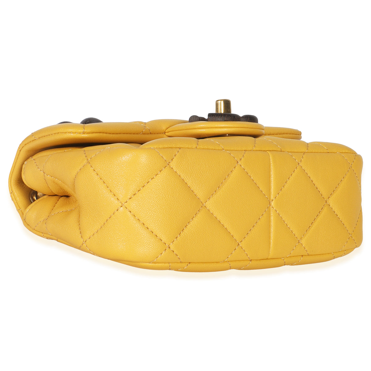 Yellow Quilted Lambskin Wenge Wood Mini Flap Bag
