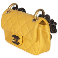 Yellow Quilted Lambskin Wenge Wood Mini Flap Bag