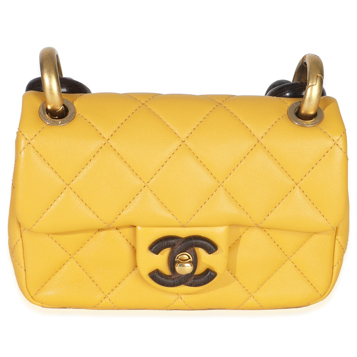 Yellow Quilted Lambskin Wenge Wood Mini Flap Bag