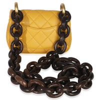 Yellow Quilted Lambskin Wenge Wood Mini Flap Bag