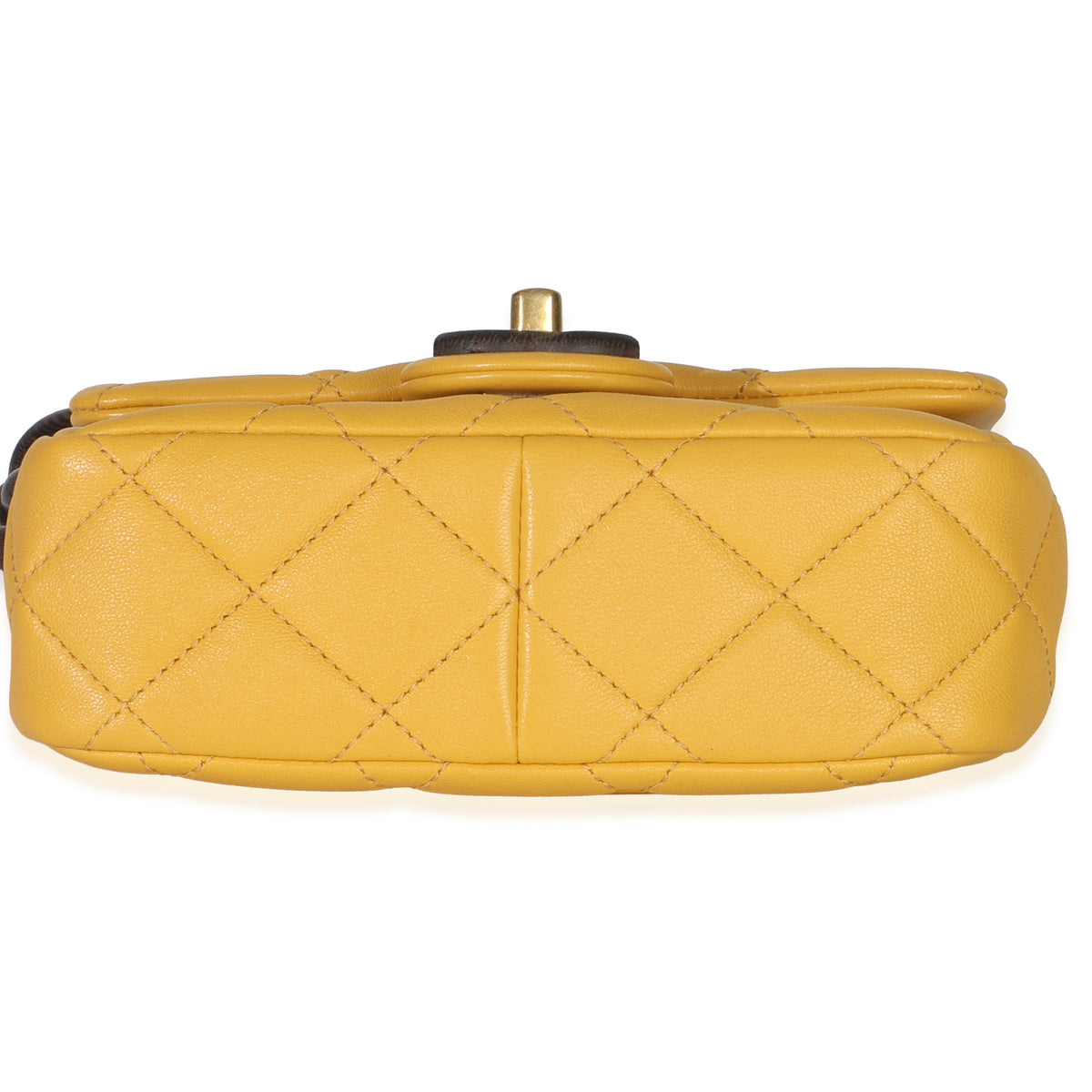 Yellow Quilted Lambskin Wenge Wood Mini Flap Bag