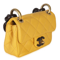 Yellow Quilted Lambskin Wenge Wood Mini Flap Bag