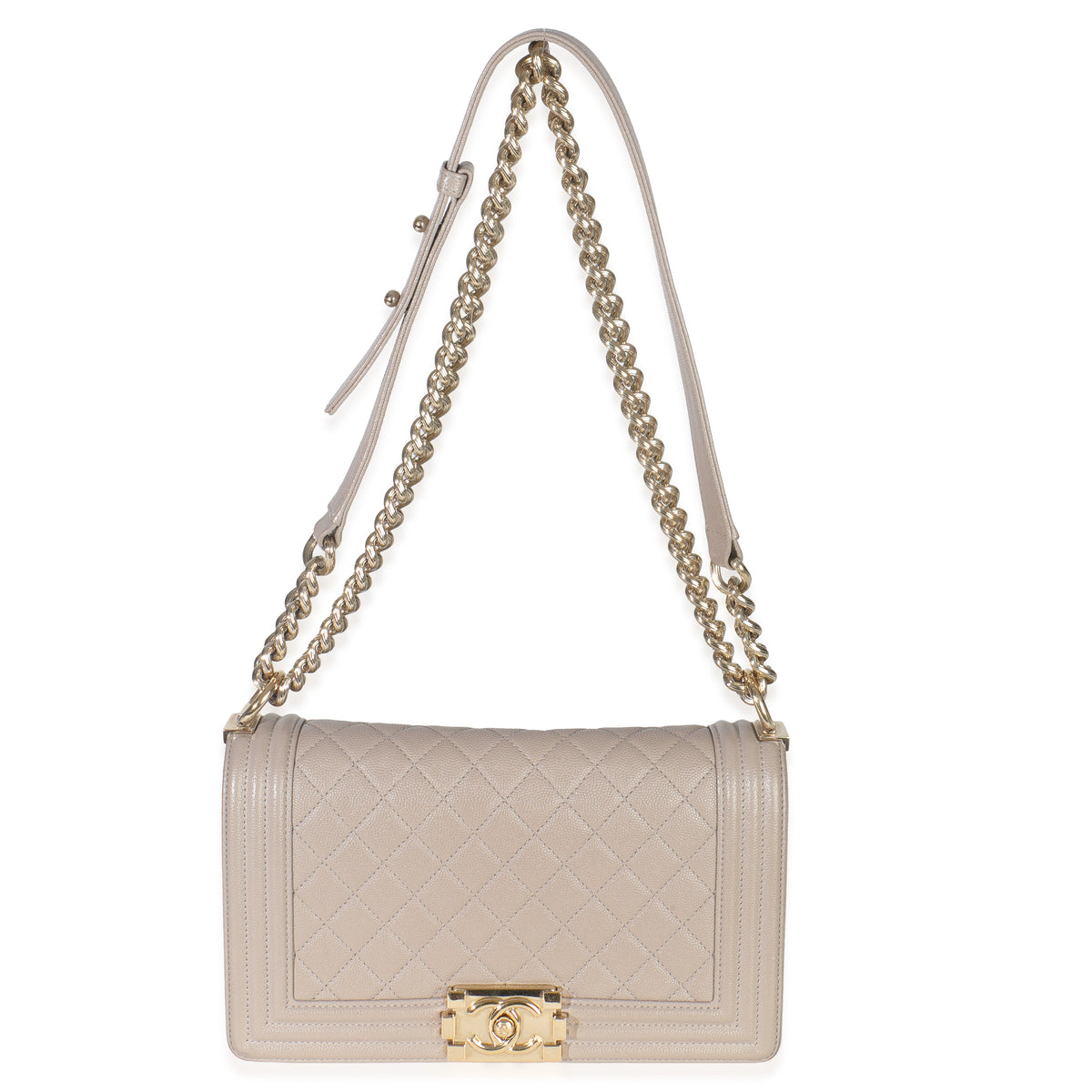 Beige Quilted Caviar Medium Boy Handbag