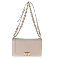 Beige Quilted Caviar Medium Boy Handbag