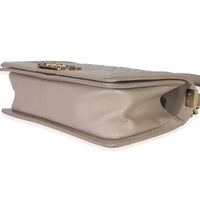Beige Quilted Caviar Medium Boy Handbag