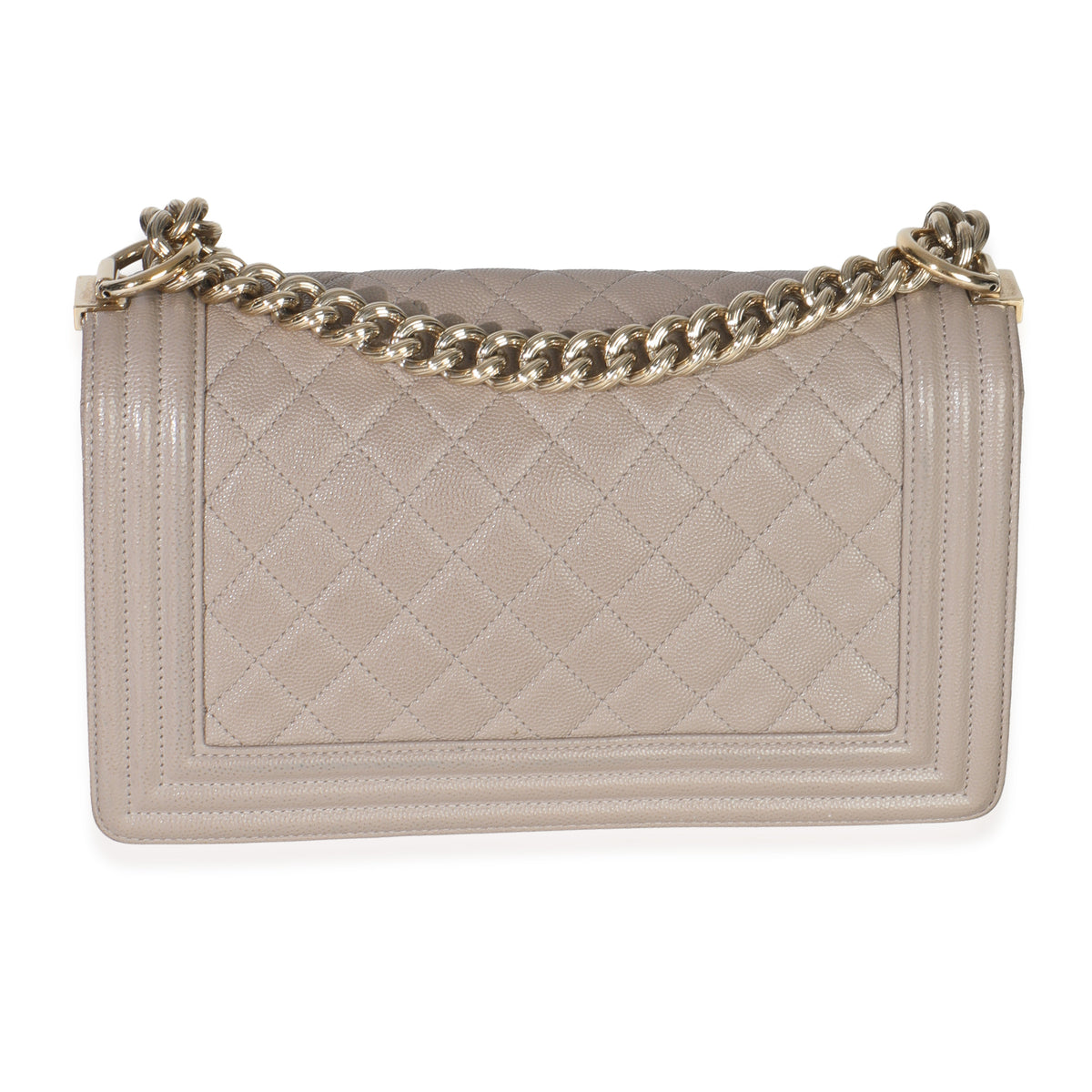 Beige Quilted Caviar Medium Boy Handbag