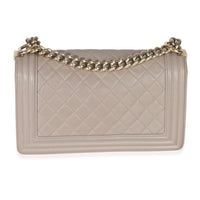 Beige Quilted Caviar Medium Boy Handbag