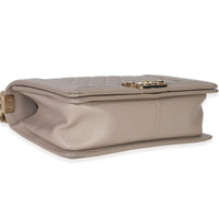 Beige Quilted Caviar Medium Boy Handbag
