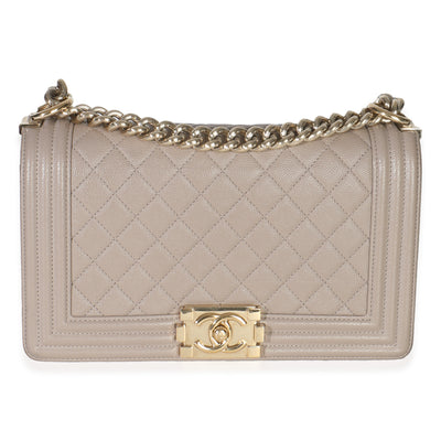 Beige Quilted Caviar Medium Boy Handbag