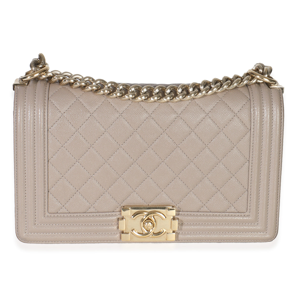 Beige Quilted Caviar Medium Boy Handbag