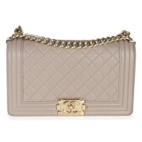 Beige Quilted Caviar Medium Boy Handbag