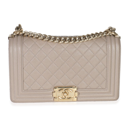 Beige Quilted Caviar Medium Boy Bag