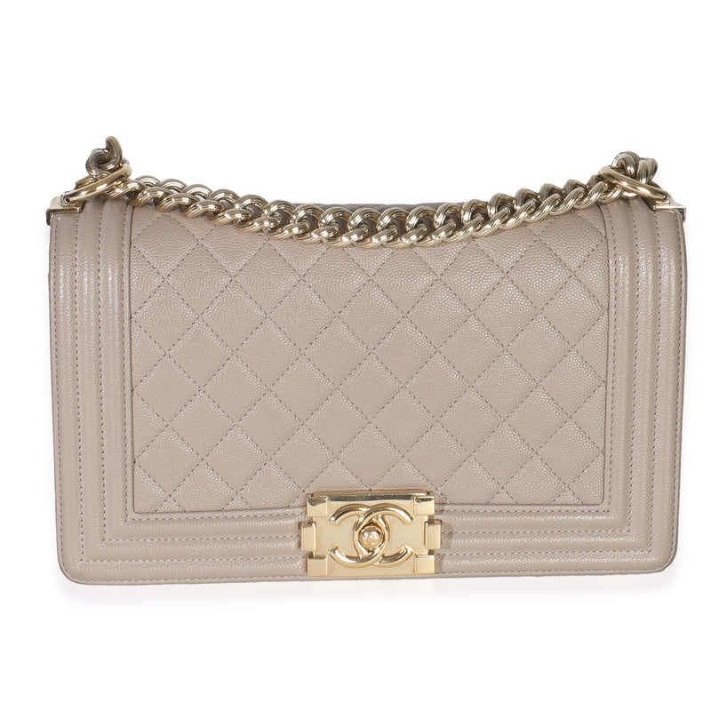 Beige Quilted Caviar Medium Boy Bag