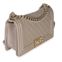 Beige Quilted Caviar Medium Boy Handbag