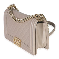 Beige Quilted Caviar Medium Boy Handbag