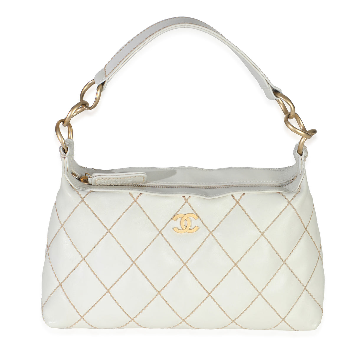 Chanel Vintage White Quilted Lambskin Surpique Hobo Handbag id