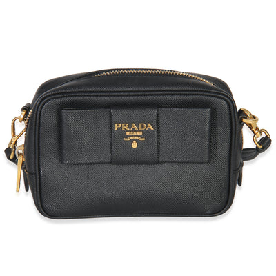 Black Saffiano Fiocco Bow Mini Camera Bag
