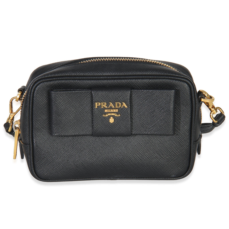Black Saffiano Fiocco Bow Mini Camera Bag