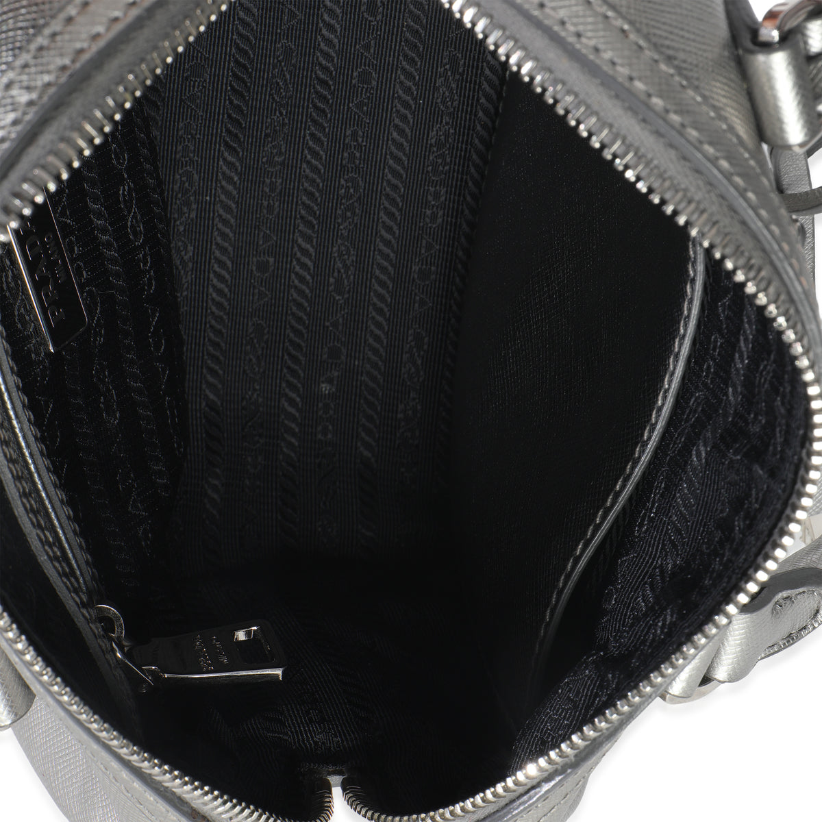 Silver Saffiano Lux Small Bauletto Bag