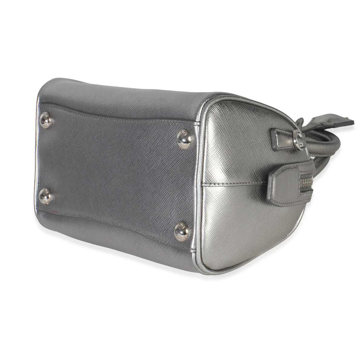Silver Saffiano Lux Small Bauletto Bag