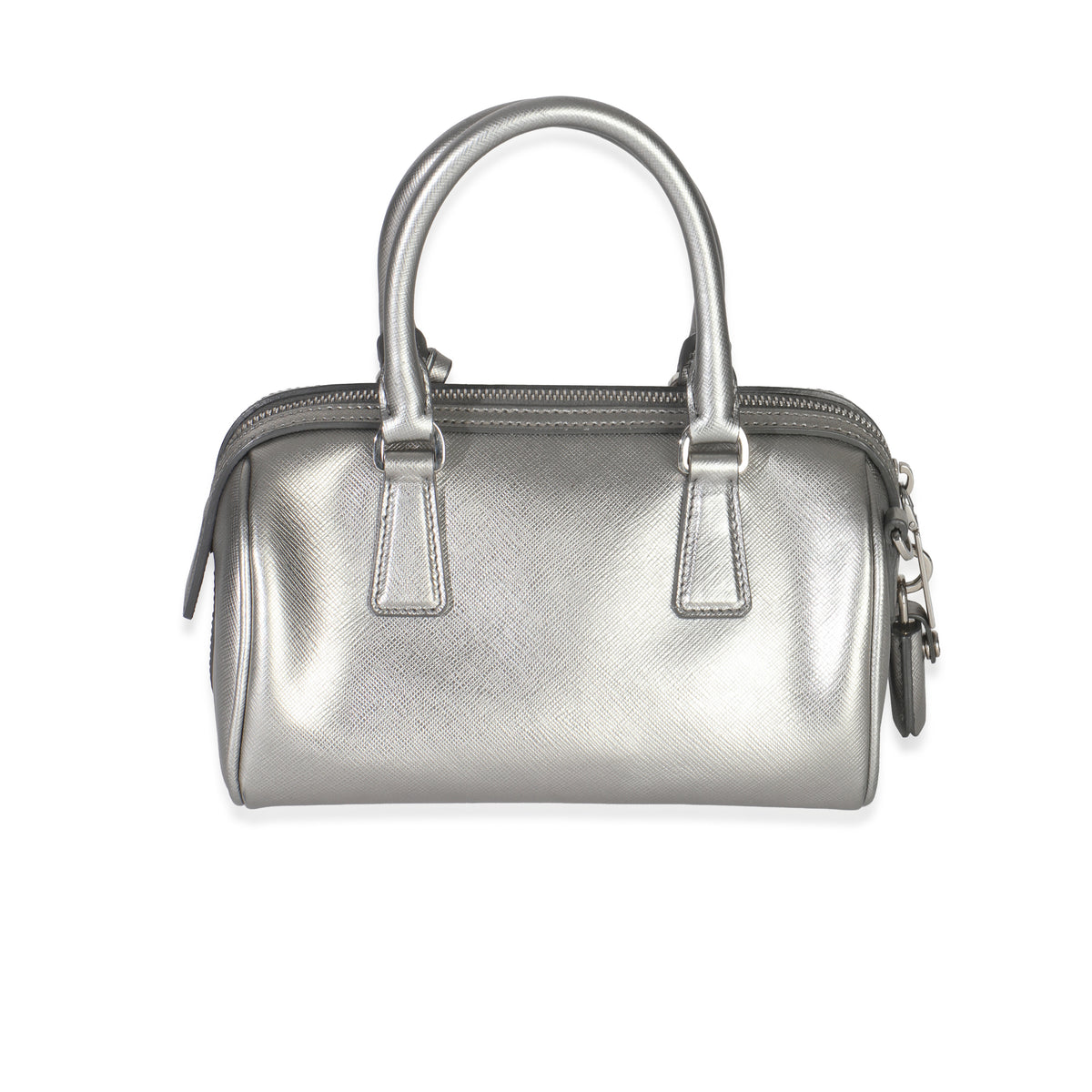 Silver Saffiano Lux Small Bauletto Bag