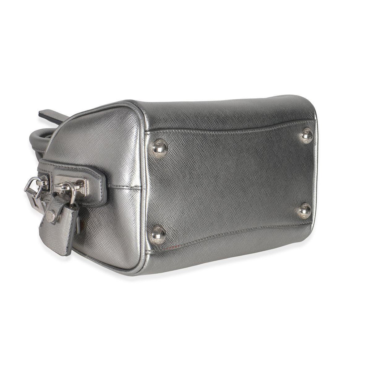 Silver Saffiano Lux Small Bauletto Bag