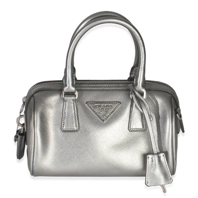 Silver Saffiano Lux Small Bauletto Bag